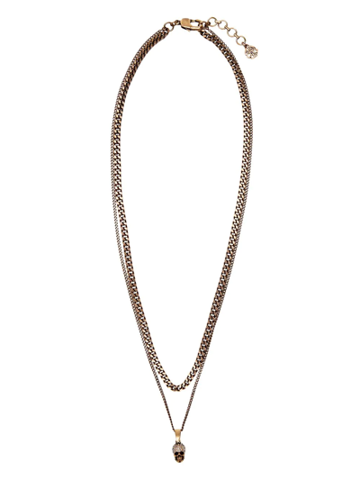 Alexander Mcqueen Skull Pendant Chain-link Necklace In Aged Gold