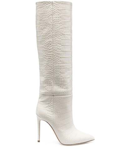 Paris Texas 105mm Crocodile-effect Knee-high Boots In Bianco