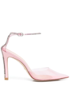 Stuart Weitzman Crystal-embellished Pointed Pumps In Rosa