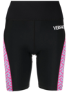 Versace Greca Signature High-rise Biker Shorts In Pink & Purple