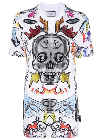 Philipp Plein Man Fit Crystal Skull T恤 In White