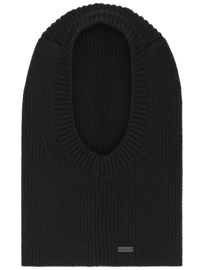 Saint Laurent Large Ribbed Balaclava In Wool In Black