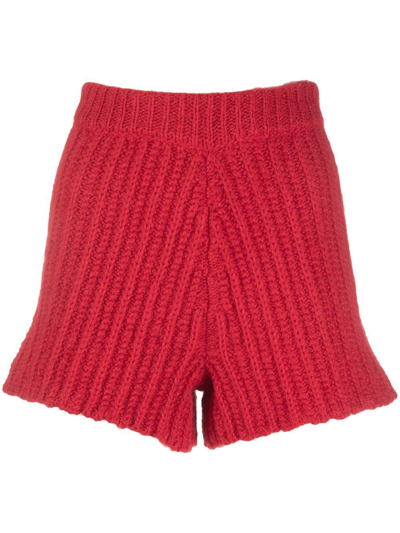 Alanui Northern Skies Ribbed Knit Alpaca Shorts In Rot