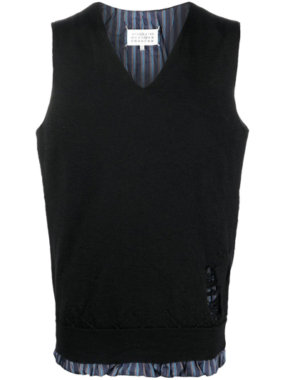 Maison Margiela Striped Hem Wool Vest In Blau