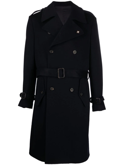 Lardini Notched-collar Belted Trench Coat In Blu