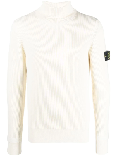 Stone Island Compass-patch Roll-neck Jumper In Neutrals