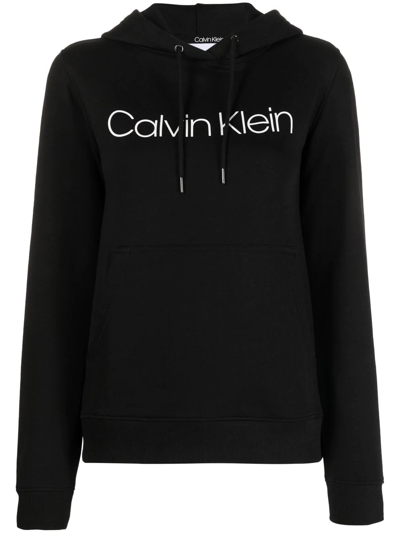 Calvin Klein Logo-print Cotton Hoodie In Schwarz