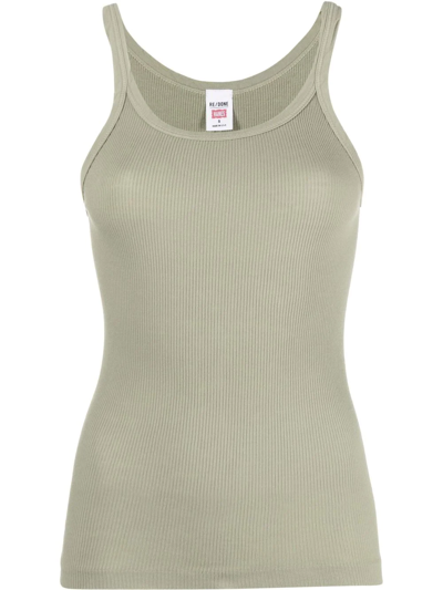 Re/done Ribbed-knit Tank Top In Green