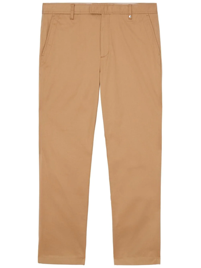 Burberry Embroidered-logo Tailored Trousers In Yellow