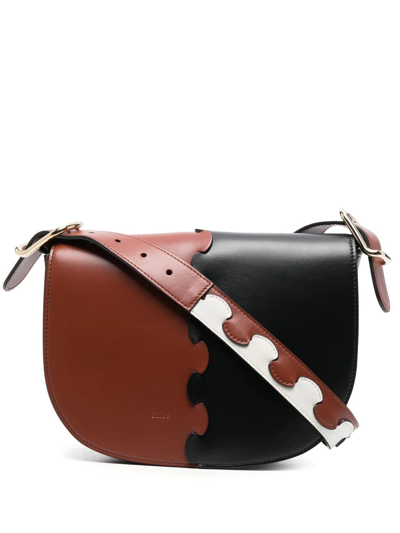 Chloé Mia Tricolor Puzzle Calfskin Shoulder Bag In Brown Black