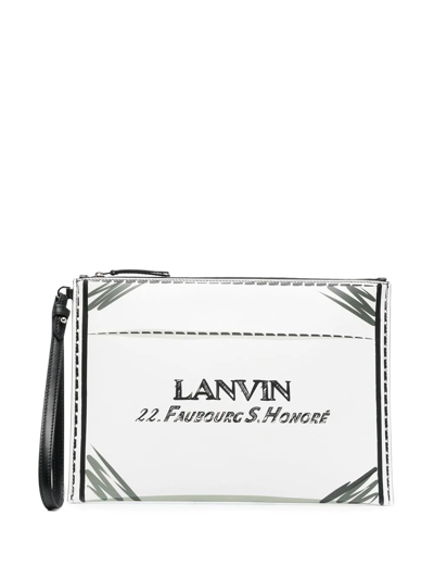 Lanvin Logo-print Leather Clutch Bag In White Black