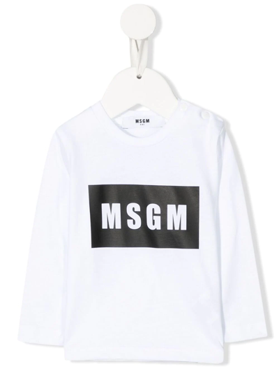Msgm Babies' Logo-print Cotton T-shirt In White