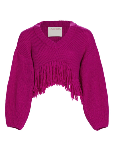 Alejandra Alonso Rojas Fringe Crop Sweater In Hot Pink