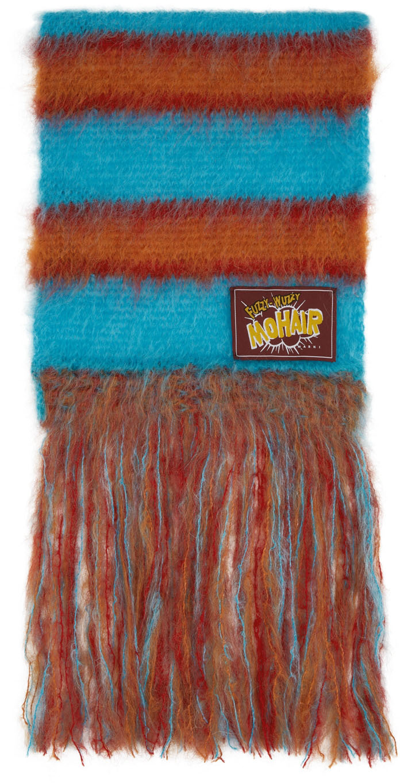 Marni Blue Brushed Mohair Scarf In Multicolor