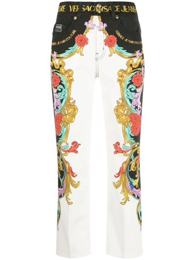 Versace Jeans Couture Logo-waistband Detail Trousers In White