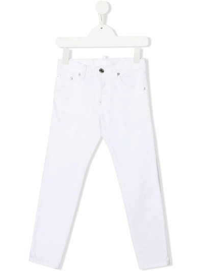 Dsquared2 Kids' Logo-patch Slim-cut Jeans In White