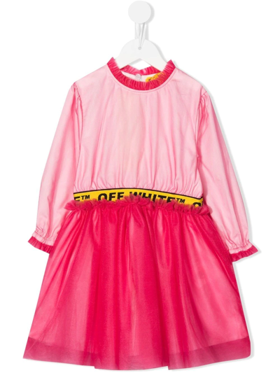 Off-white Kids' Logo-waistband Tulle Dress In Pink