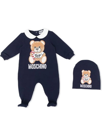 Moschino Babies' Teddy Bear Motif Bodysuit In Blue