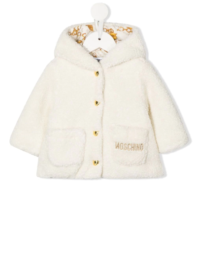 Moschino Babies' Logo-embroidered Fleece Coat In White