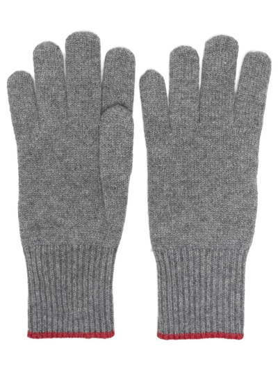 Brunello Cucinelli Knitted Two-tone Cashmere Gloves In Grey