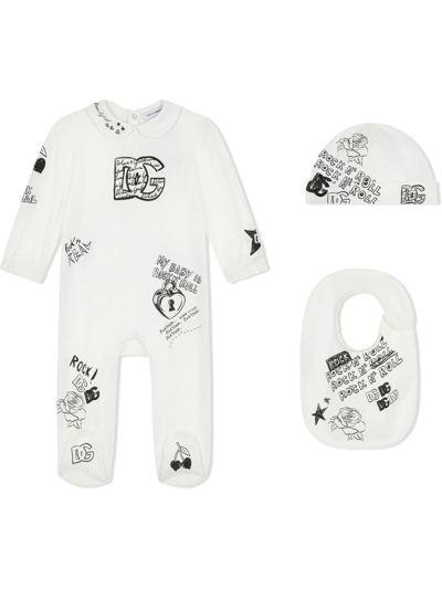 Dolce & Gabbana Rock N' Roll Print Babygrow In White