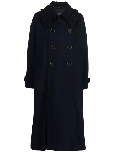 Yohji Yamamoto Double-breasted Coat In Blue