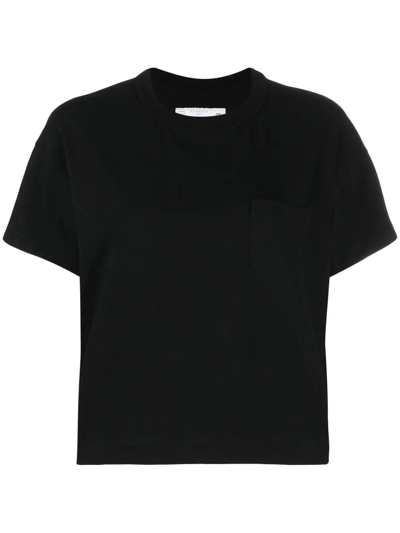 Sacai Cropped Short-sleeve T-shirt In Black