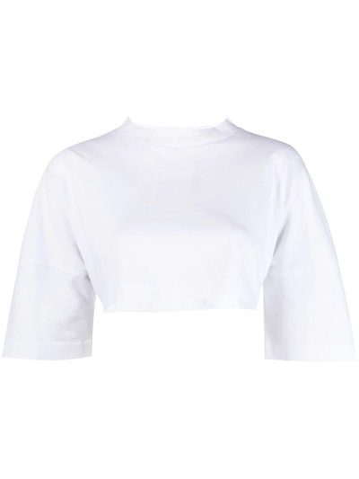 Palm Angels Woman White Crop T-shirt With Strass Logo