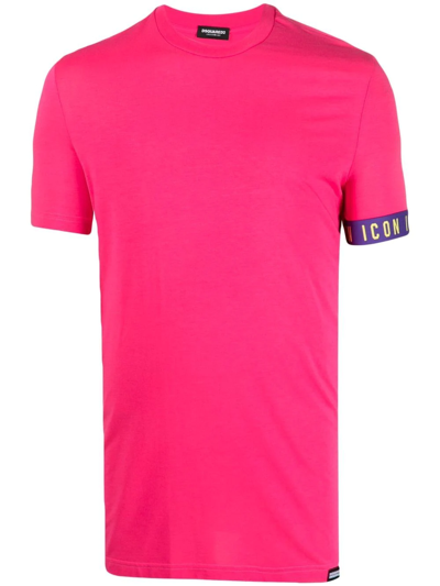 Dsquared2 Logo-trim Short-sleeve T-shirt In Pink