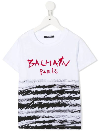Balmain Kids' Logo-print T-shirt In White