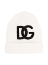 Dolce & Gabbana Brushed-logo Virgin Wool Ribbed Beanie In White