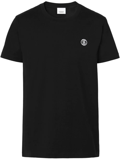 Burberry Logo-embroidered Cotton T-shirt In Black