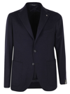 Tagliatore Wool Blend Blazer With Metal Brooch In Blue