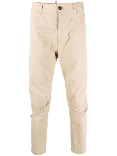 Dsquared2 Beige Medium Waist Trousers In Multicolor