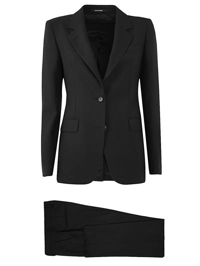 Tagliatore Slim Trouser Suit With Single Breasted Blazer In Black