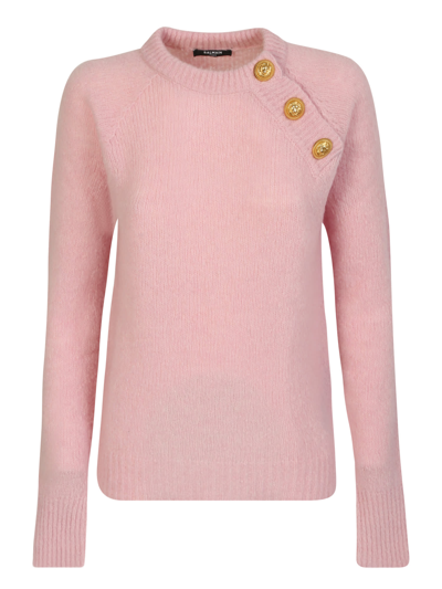 Balmain Best Ally For The Winter Season; Diagonal Sweater With Button Detail By In Ao Rose Clair