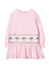 Chiara Ferragni Light Pink Sweater Dress In Cotton With Embossed Logo On The Waist In Rosa