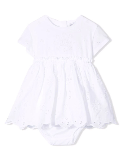 Dolce & Gabbana Babies' Mini Dress In Embroidered Cotton In Bianco