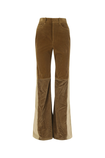 Chloé Hemp And Paper Blend-trimmed Cotton Flared Pants In Brown