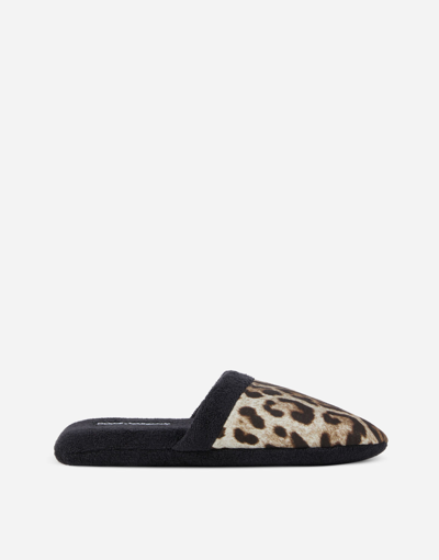Dolce & Gabbana Leopardo Cotton Terry Slippers In Multicolor