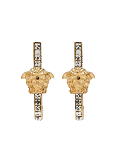Versace Medusa Crystal-embellished Huggie Earrings In Gold