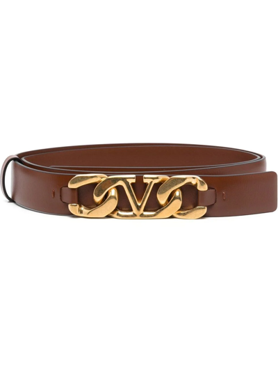 Valentino Garavani Vchain Leather Belt In Brown