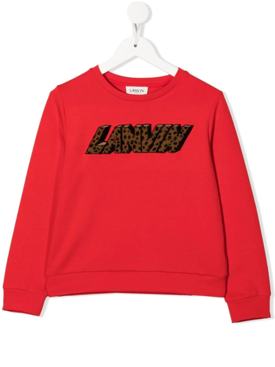 Lanvin Enfant Leopard Logo-embroidered Sweatshirt In Red