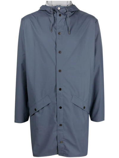 Rains Drawstring Hooded Coat In Blue