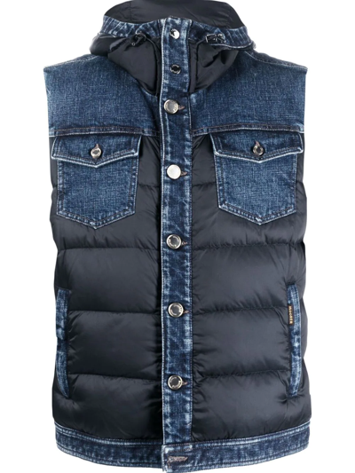 Moorer Padded Denim Gilet In Blau