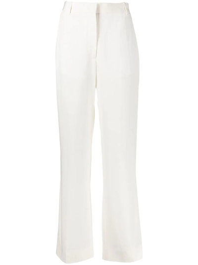 Victoria Beckham Pleated Darted-back Straight-leg Mid-rise Woven Trousers In Off White