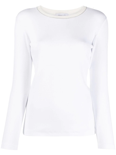Fabiana Filippi Contrast-collar Long-sleeve T-shirt In Weiss