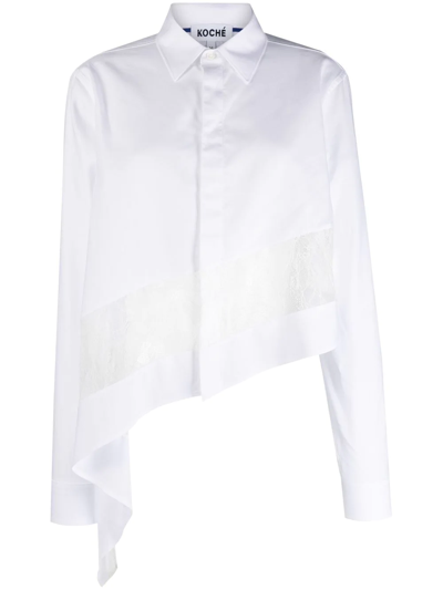 Koché Lace-panelled Asymmetric Shirt In Weiss