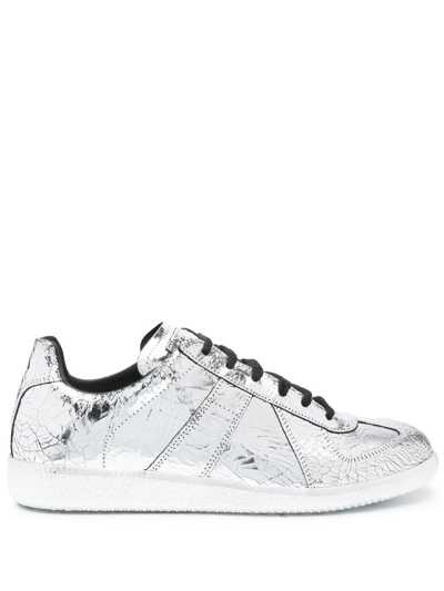 Maison Margiela Metallic Leather Low-top Trainers In Grey