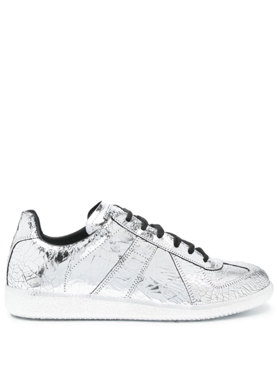 Maison Margiela Metallic Leather Low-top Sneakers In Grey